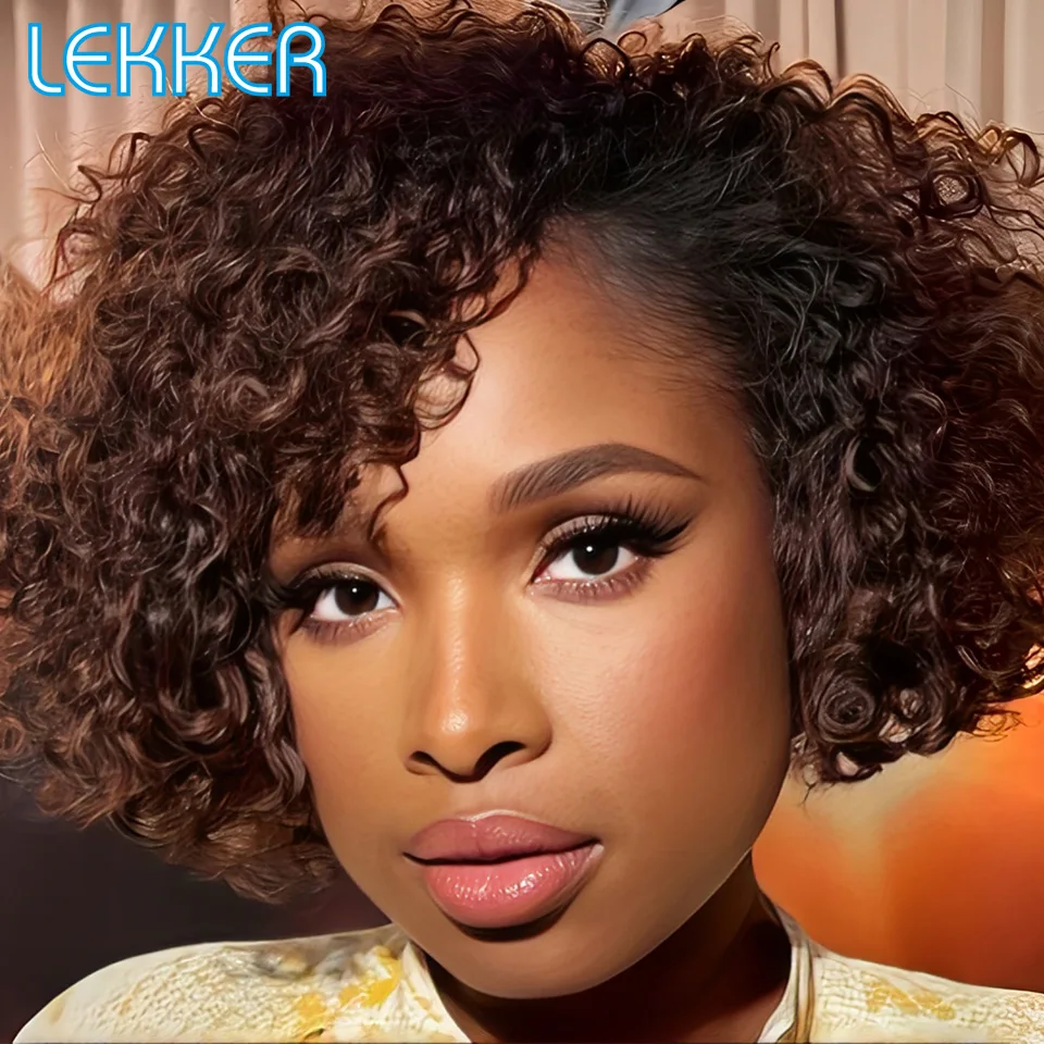 

Lekker Clearance Brown Short Kinky Curly Bob C Part Lace Front 100% Human Hair Wigs For Women Brazilian Remy Hair Glueless Wigs