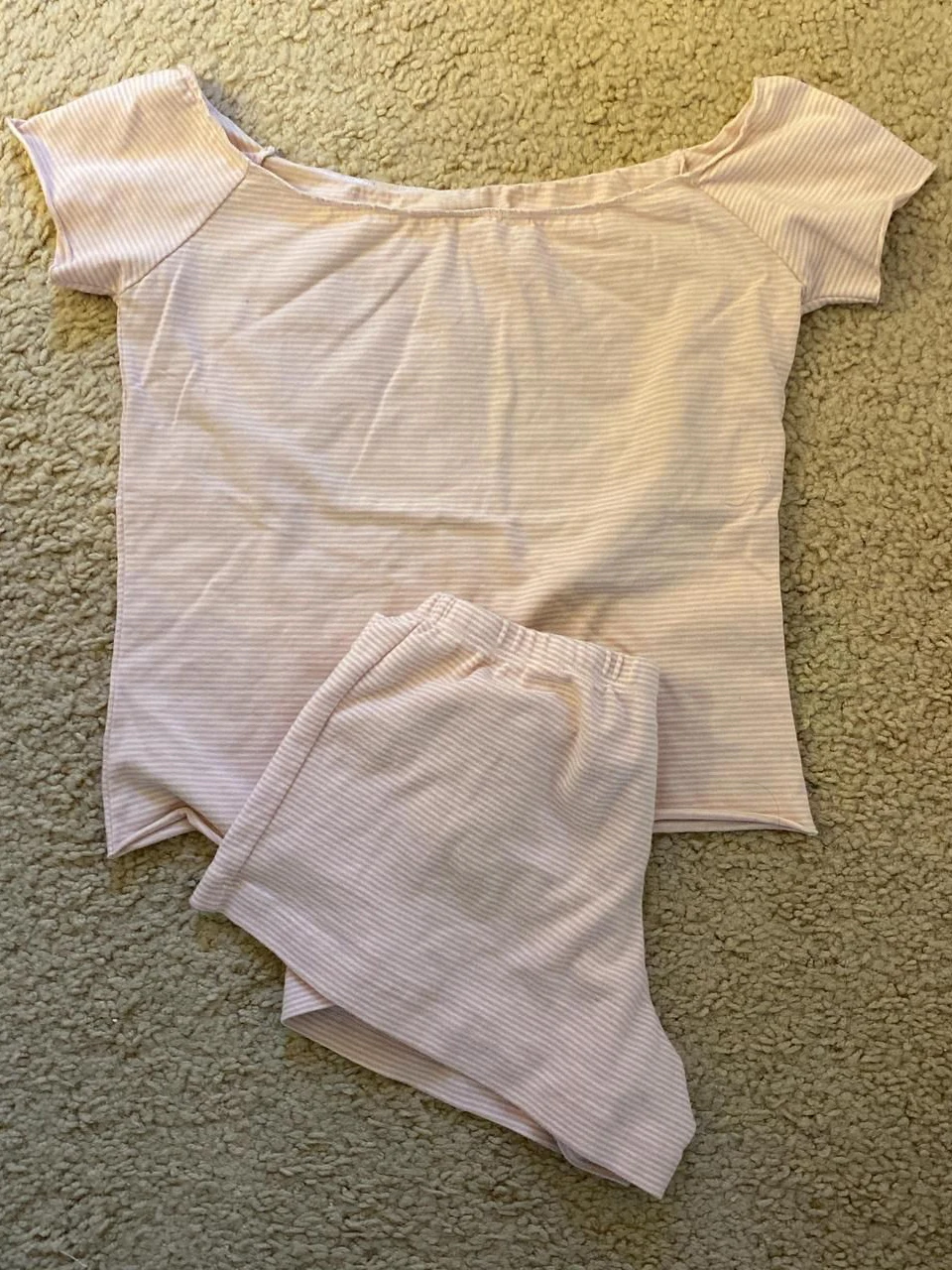 New Pink Striped T-shirt Shorts Set Woman Slash Neck Slim Crop Top+Elastic Waist Straight Sweatshorts Cotton Sweet 2 Piece Sets