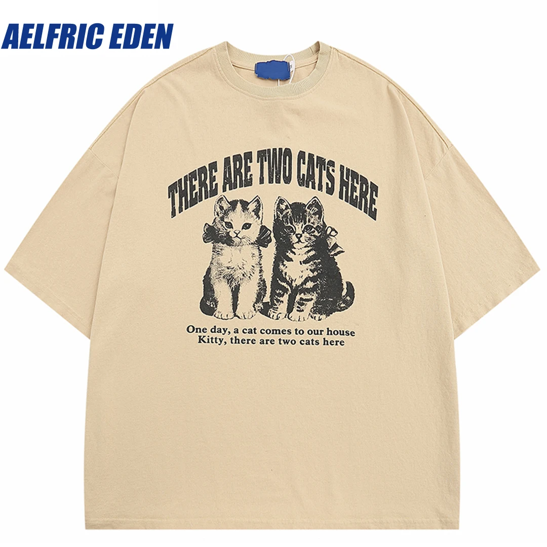 

Aelfric Eden Kitty Cats Graphic T-Shirt 2023 Men Washed Tshirt Streetwear Summer Harajuku Hip Hop T Shirt Cotton Loose Tops Tees