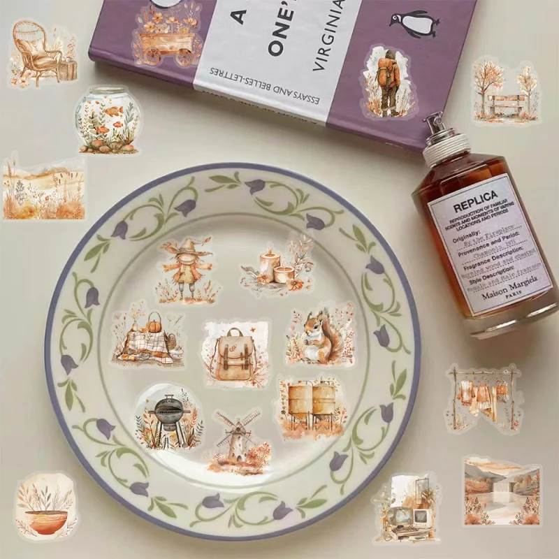 50 ورقة في كل عبوة، ملصقات فنية بمشبك ألوان مائية، مادة الحيوانات الأليفة، ملصقات مقاومة للماء، ملصقات تزيين للهاتف المحمول