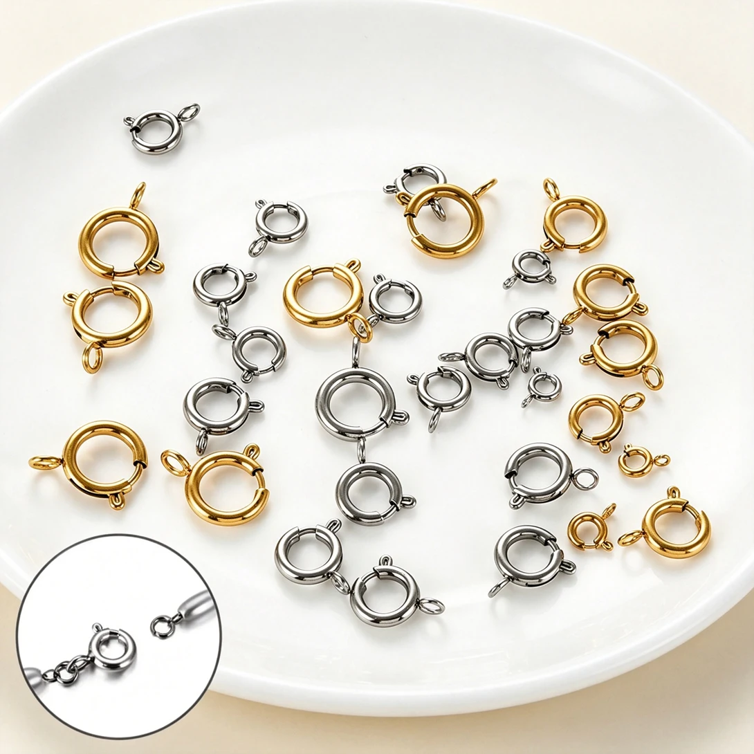 5/10Pcs Stainless Steel Spring Ring Clasp Rustproof Tarnish Resistant Bolt Ring Connector For Bracelet Necklace Jewelry Making
