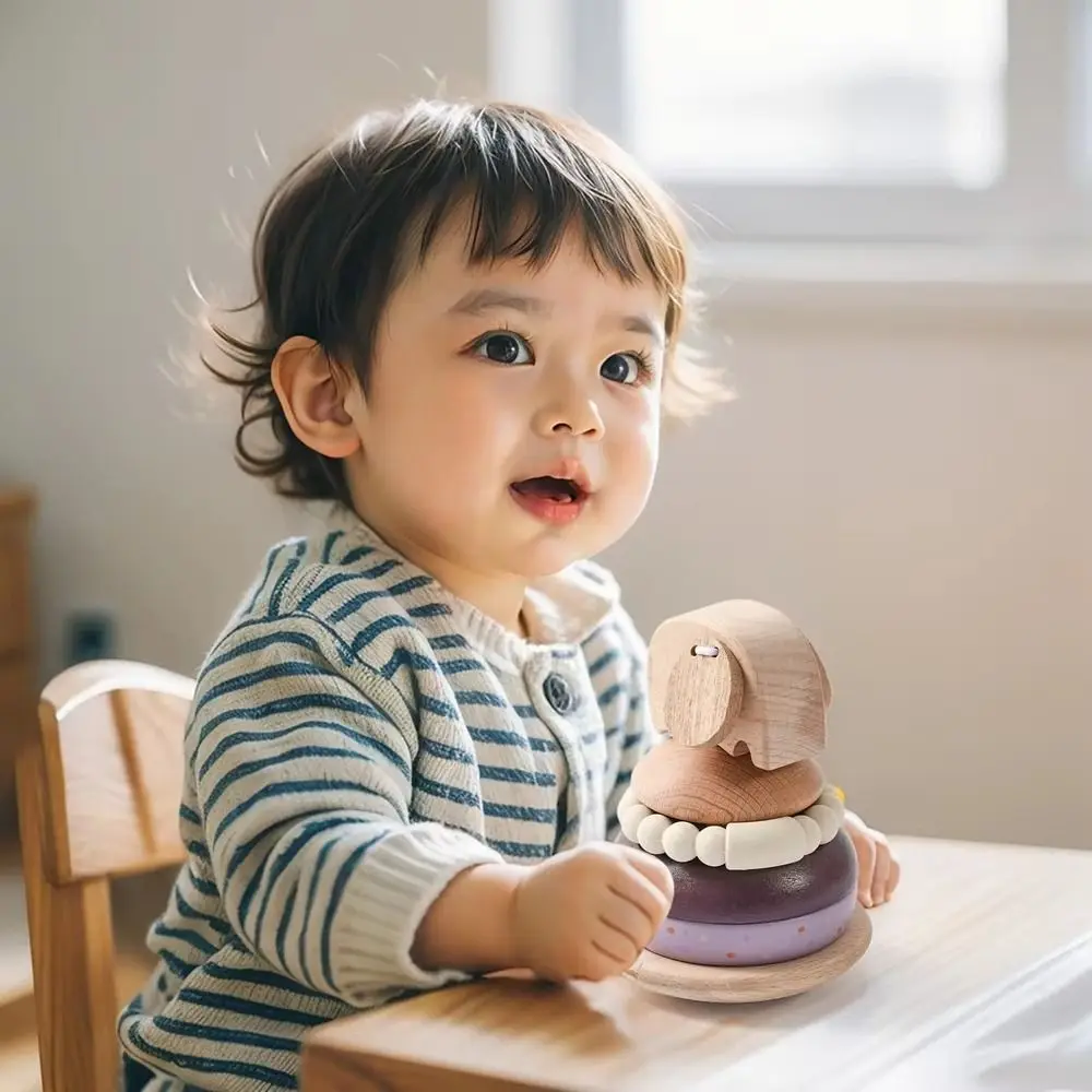 Poteau en bois pour bébé, jouet empilable, blocs d'animaux, jouets éducatifs, virole Montessori, cloche d'éléphant, jouet de dentition