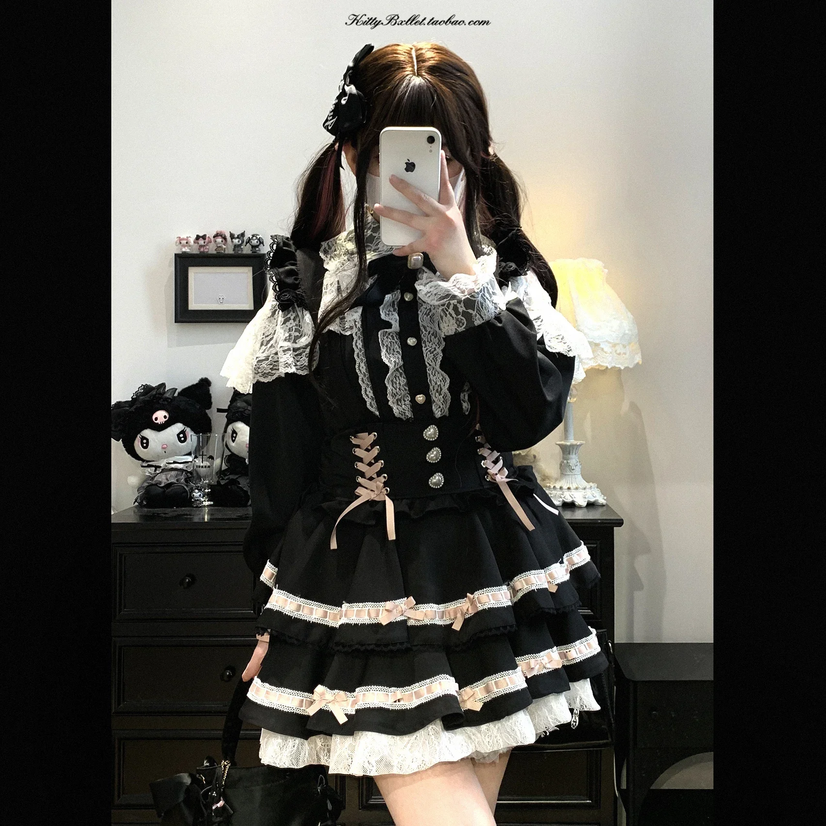 Japanese Mines Style Mass-produced Lace Cape Splicing Long Sleeve Bow Single-breasted Versatile Sweet Shirts Blouse Women Spring