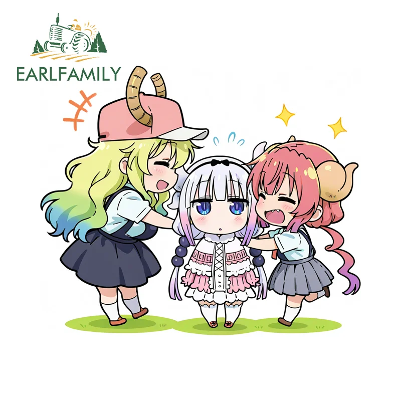 

EARLFAMILY Cute Dragon Maid Car Stickers Multiple Anime Girls Skateboard Decals Practical Waterproof Motorcycle Car Window Decor