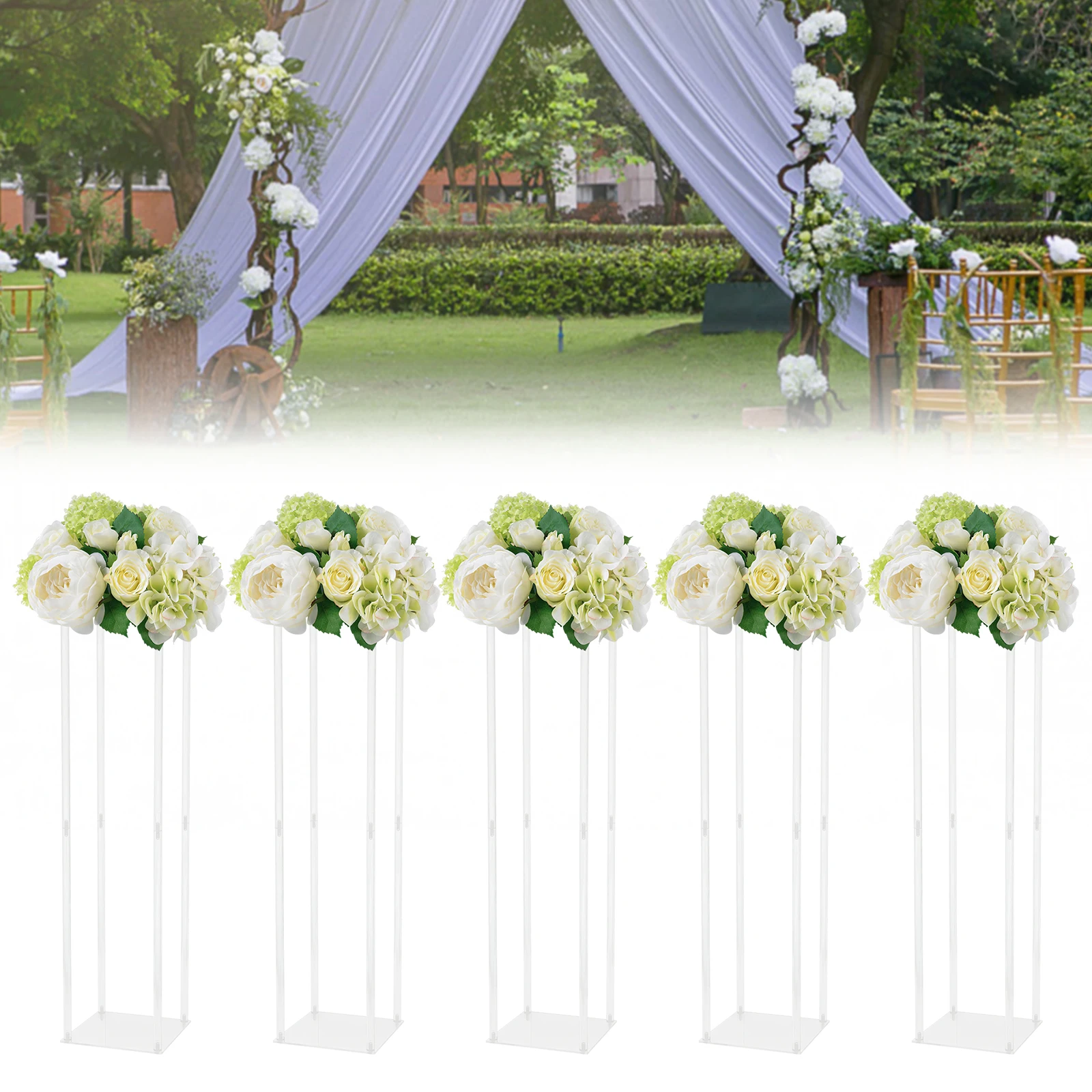 Transparent Acrylic Column Flower Stand 5Pcs Floor Stand for Wedding Party Dinner Centerpiece 9 x 39 in