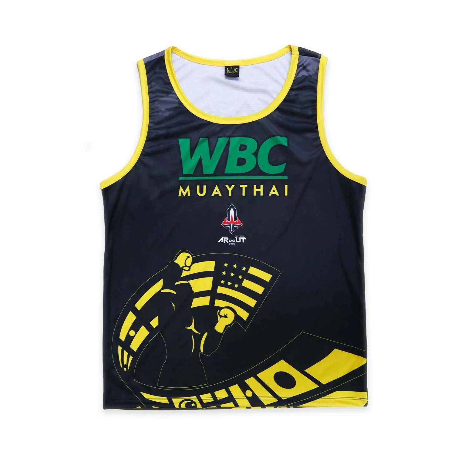 

WBC Muay Thai Sleeveless Jersey, Boxer Print Tank Top, Lightweight Muay Thai Training Apparel for Gym, Sparring & Competition