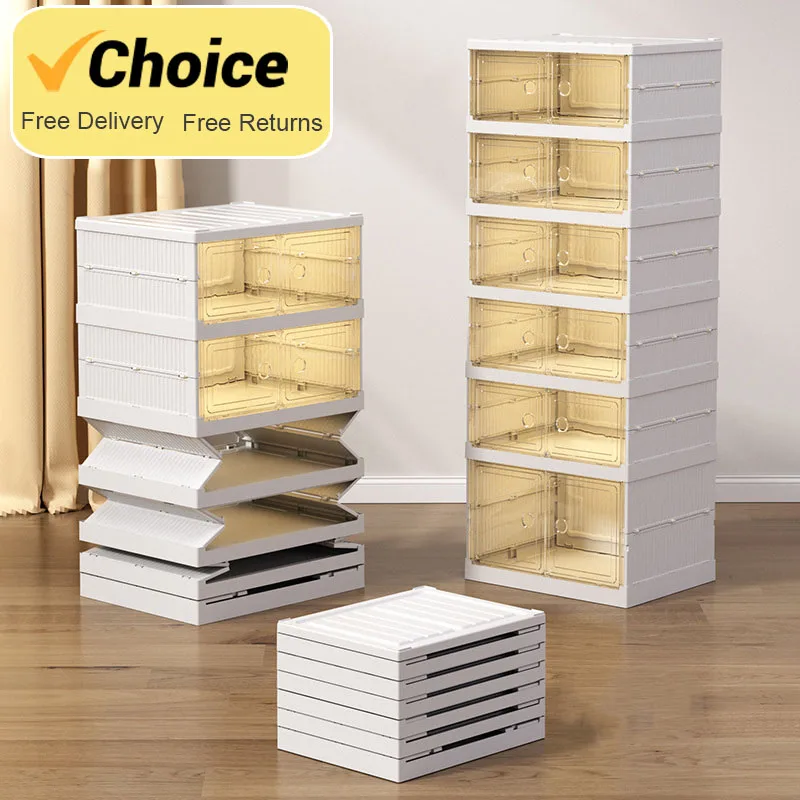 3/6 Tiers Shoes Storage Box Large Capacity Folding Shoes Shelf Plastic Dustproof Stackable Shoes Cabinet Sundries Organizer Box