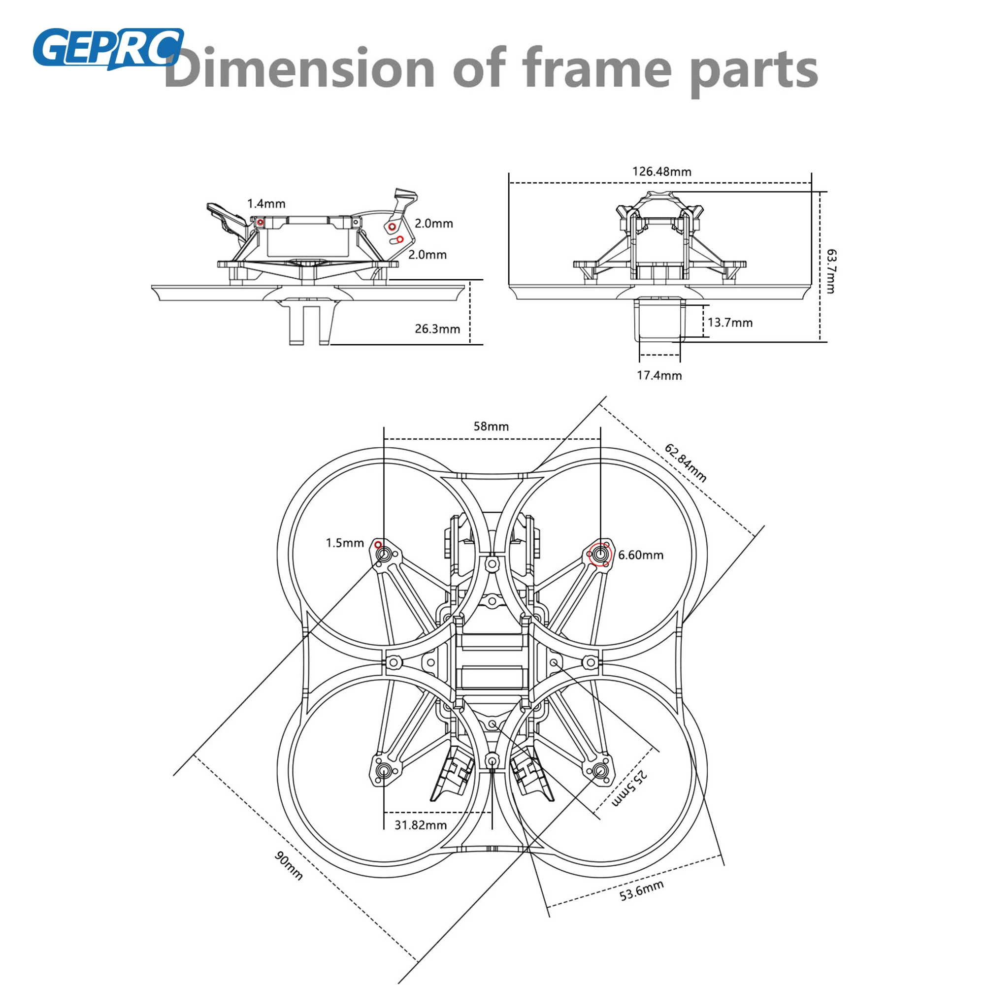 GEP-DS20 Frame 2Inch Parts Propeller Accessory Base Quadcopter FPV Freestyle RC Racing Drone DarkStar20