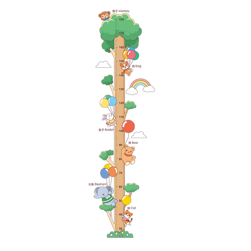 Children's Room Cartoon Wall Decor Height Measure Sticker Animal Tree Theme for School And Home Decoration
