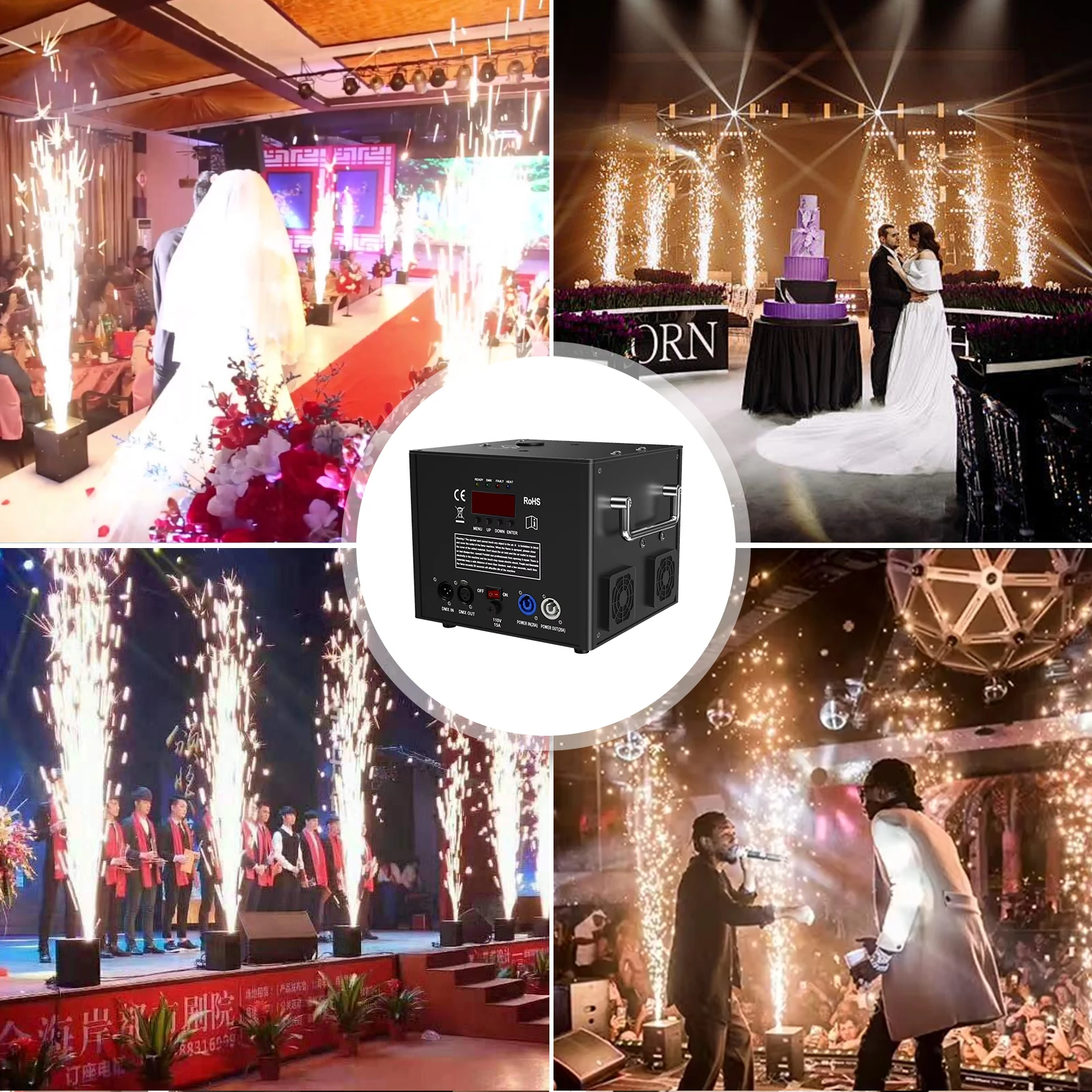 Imagem -05 - Dmx Cold Firework Machine Sparklers a Frio Suspensos dj Stage Effect Sparklers à Altura do Jato 700w 15m