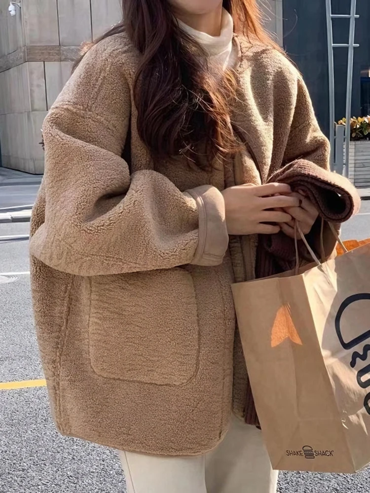 

ort Lamb Fur Fce Lined Thiened Autumn Winter New Sle Women's Jaet Commute round Ne Zipper ket Cotto...