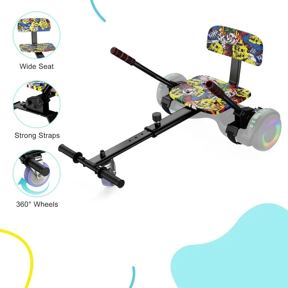 Acessório de assento conversível para scooters de autoequilíbrio, kit Go-Kart ajustável, cabe em 6,5 a 10 modelos (scooter não incluído)