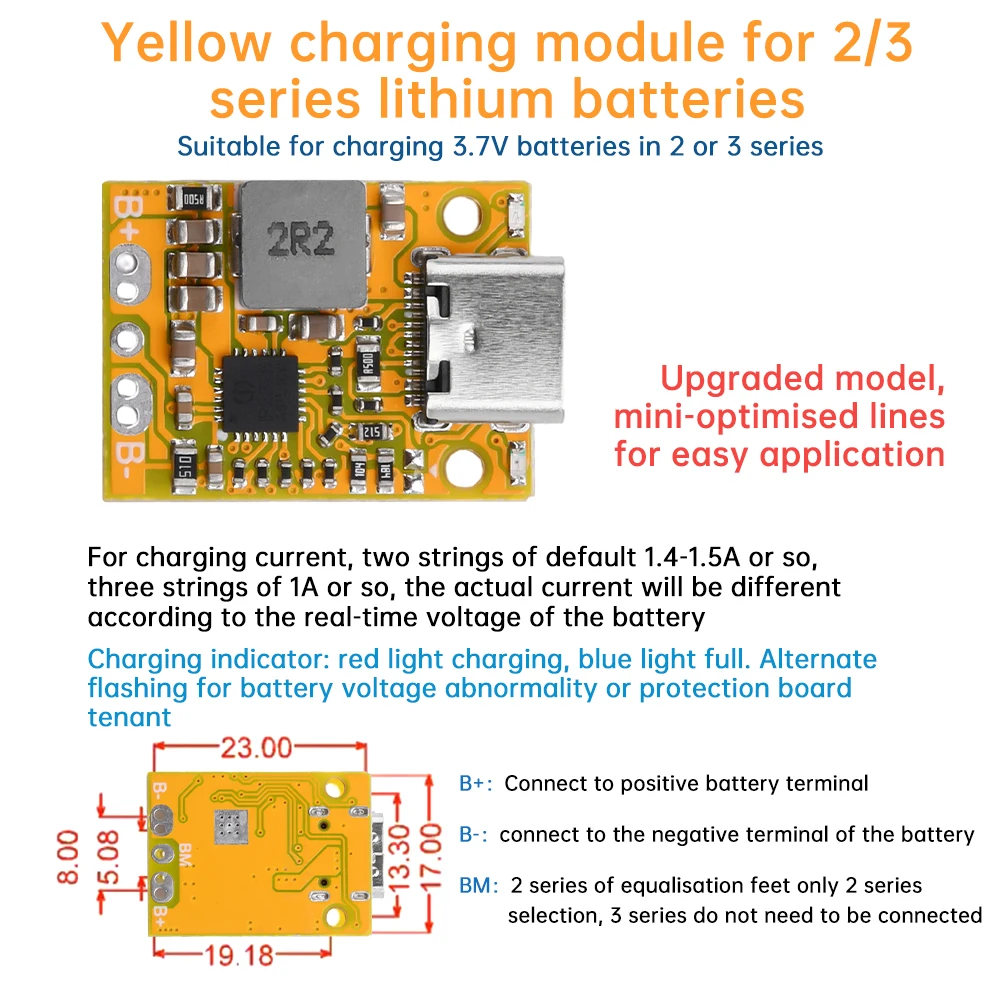 2/3S 3,7 V Płyta zabezpieczająca ładowanie baterii litowej Interfejs typu C Obsługa szybkiego ładowania QC ze wskaźnikiem ładowania