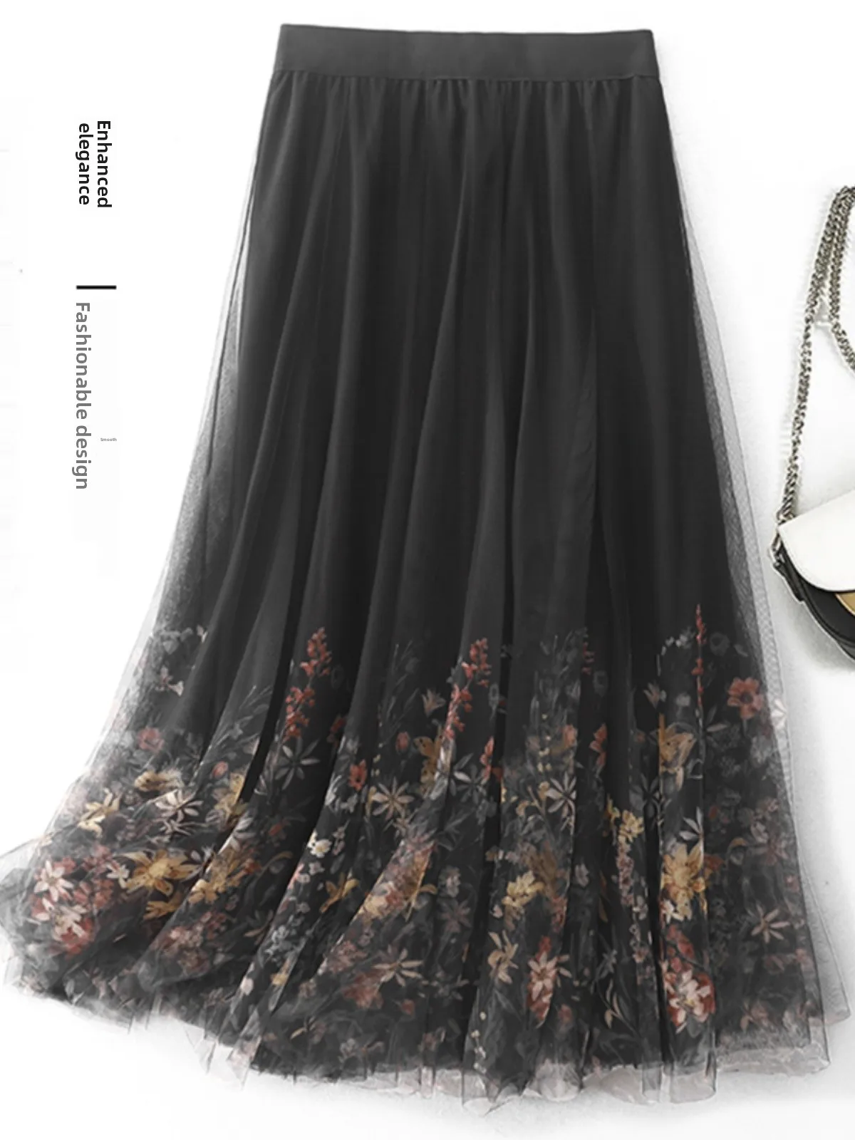 

Тюлевая юбка с цветочным принтом в стиле ретро, женская весенне-осенняя юбка-миди трапециевидной формы с высокой талией, квадратная танцевальная юбка из смеси полиэстера для поездок на работу