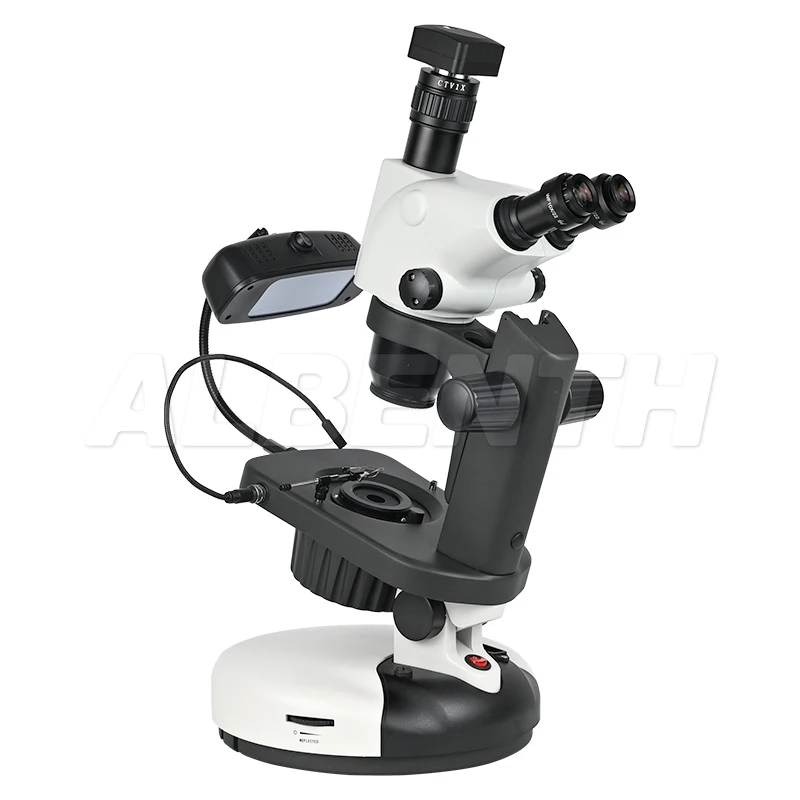 

Albenth 6.5X-65X Trinocular Jewelry Gemological Microscopes With 5.1MP Camera, Fluorescent, LED, Halogen, Dark Attachment