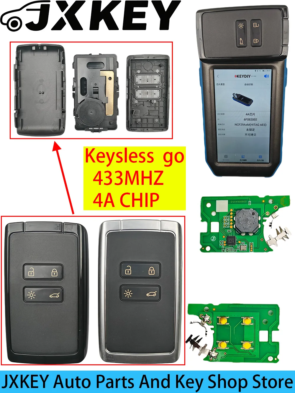 JXKEY 4 Bottons Keysless Go for Renault Koleos Captur Megane 4 Clio Scenic Talisman Arkana for Dacia Sandero Car Key/PCB Board