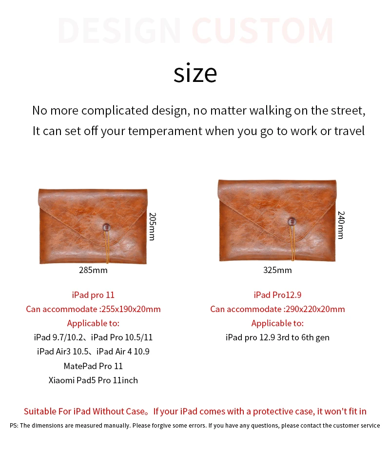 PU Leather Tablet Protection Case Bag E Books Case Pouch Light Sleeve For 9.7 10.5 10.2 11 12.9 Inch iPad Pro Air 10.9