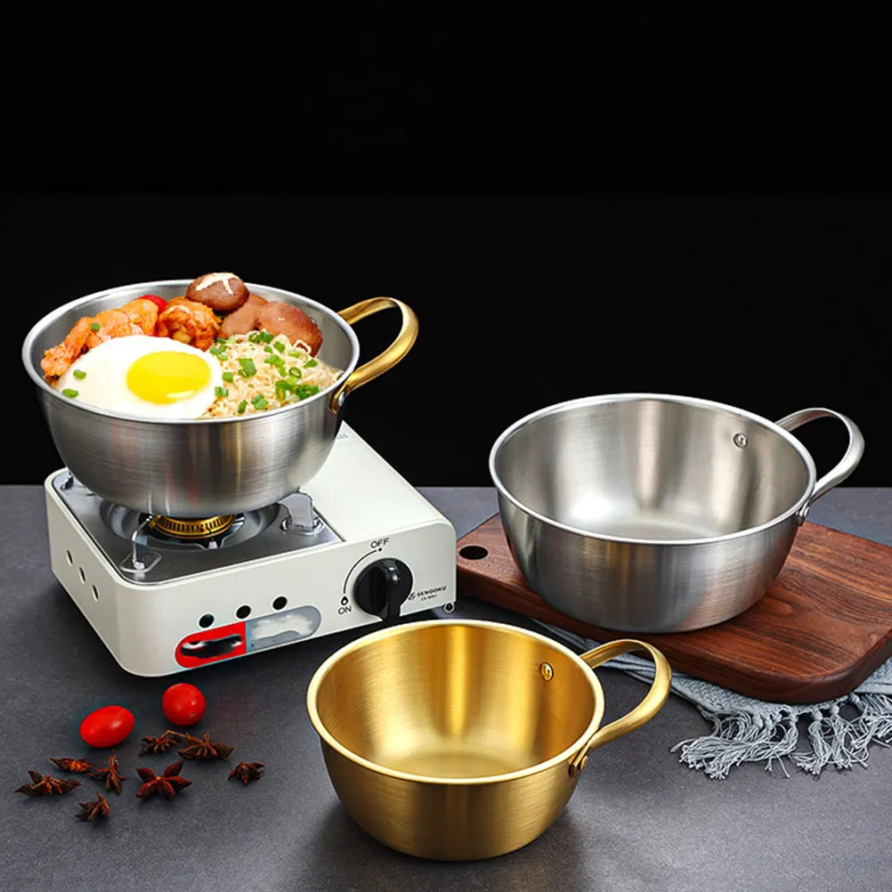 

1Pcs Korean Noodle Pot Stainless Steel Stock Pot Single Ear Heat Retention Non-Stick Instant Noodle Cooker