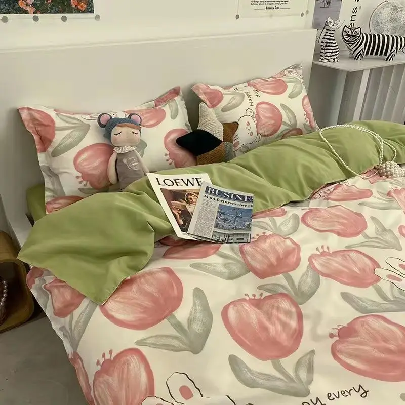 INS Nordic Pink Letter Zestaw pościeli Czteroczęściowa poszwa na kołdrę Dziewczyny Kobiety Jesień Zima Pojedynczy podwójny pełny zestaw kołdry Queen Size