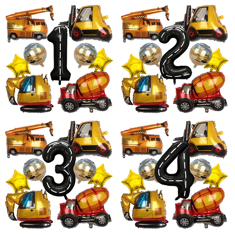 

9pcs Construction Theme Birthday Balloon Party Decorations 40inch Number 1-9th Children Birthday Party Decoration Baby Shower