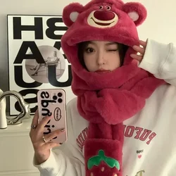 Animation peripheral Lotso winter cute furry scarf hat three-in-one warm winter gloves three-piece set kawaii surprise gift