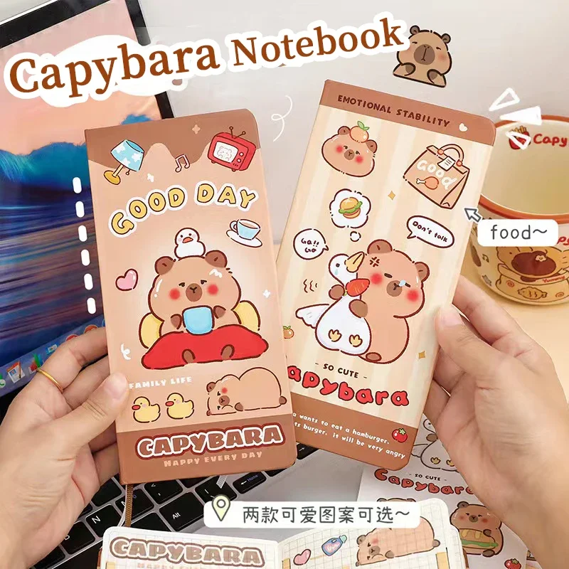 Lindo Bloc de notas de Capybara para estudiantes, suministros de papelería Kawaii, accesorios de oficina, Mini cuaderno portátil, cuaderno de mano