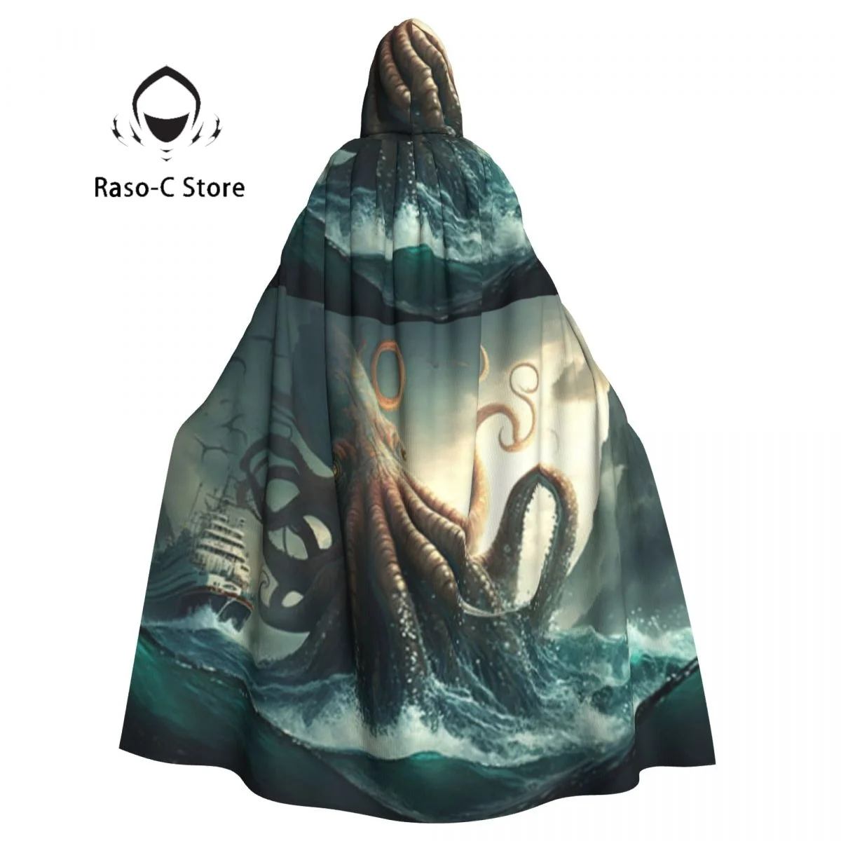 Unisex Hexen party reversible Kapuze erwachsene Vampire Kap Umhang Tintenfisch mit Tentakeln Curling bedrohlich im Vordergrund