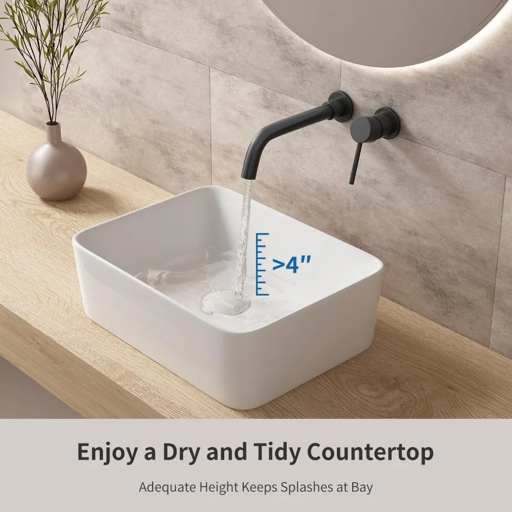 حوض أوعية سيراميك حديث، 16 × 12 بوصة، تصميم فوق العداد للحمامات الصغيرة