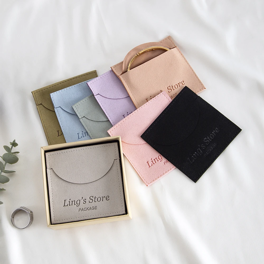 50Pcs Personalized Jewelry Microfiber Bag Rings Earrings USB Bracelet Pendant Necklace Candy Packaging Gift Pouch Wedding Favors