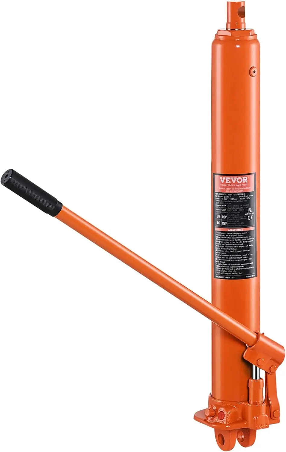 

3-Ton Hydraulic Long Ram Jack with Adjustable Height and Clevis Base for Engine Hoists and Garage Cranes