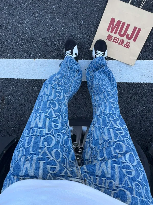 

Cleanfit Men's Embroidered Denim Jeans Straight Leg High Street American Style Casual Loose Fit Autumn Season Youth Fashion