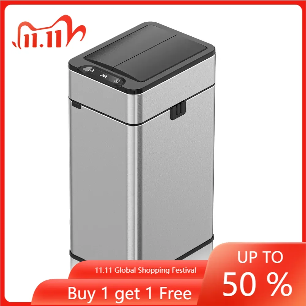 30 liter/7.93 gallon silver stainless steel motion sensor trash can, suitable for living room, bedroom, kitchen