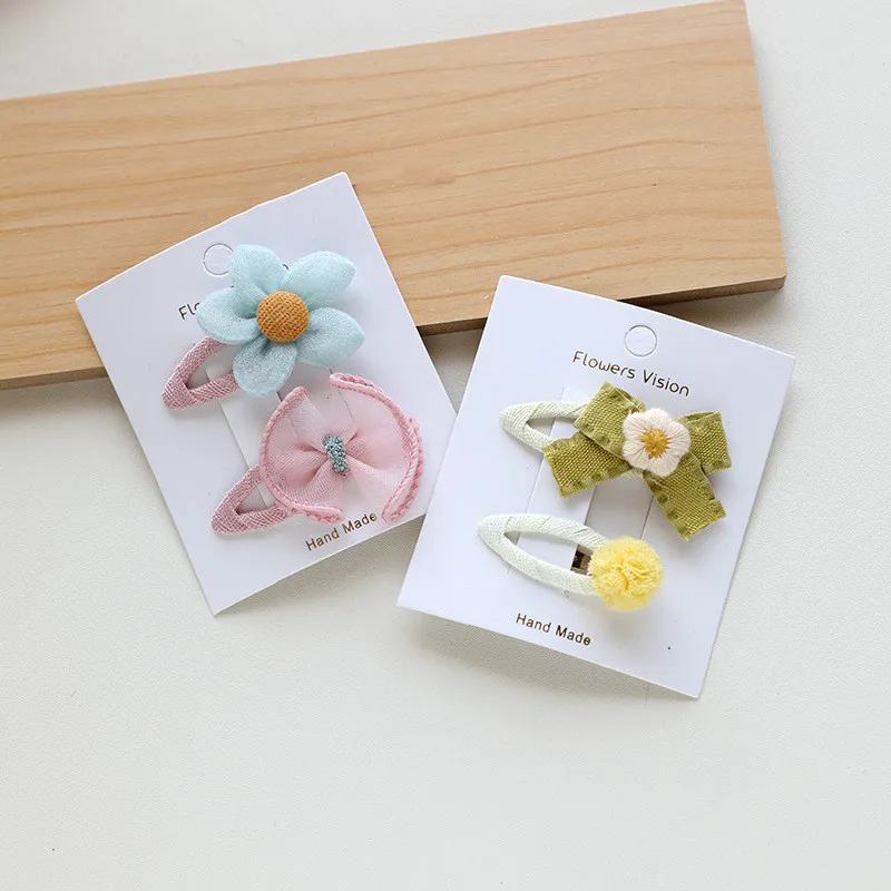 2Pcs/lot Floral Embroidery Hair Clips Kids Hair Accessories BB Clips Baby Hairgrip Girls Barrettes Children Hairpins