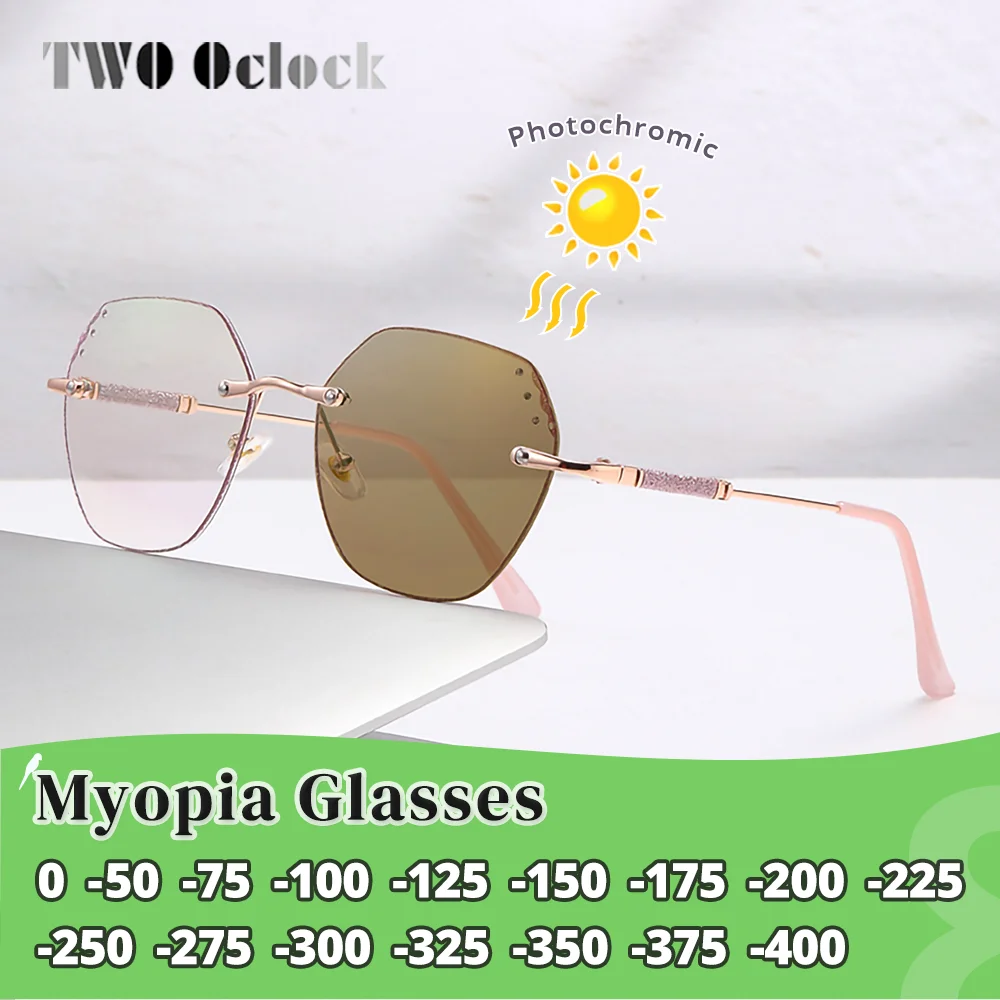 

Women Luxury Diamond-Cut Rimless Photochromic Sunglasses Glasses Glitter Premium Indooroutdoor Transition Anti Blue Glasses