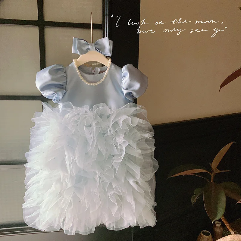 Kinder Party Kleider für Mädchen Hochzeit Halloween Karneval Outfit Prinzessin Puffy Kleid mit Bogen Perlen Organza Kinder Taufe Kleid