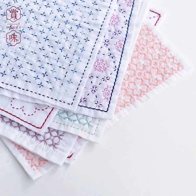 

Double-Layer Sashiko Hand Towel with Printed Pattern, Thin Cotton Cloth for Embroidery, Pre-printed Design for Instant Stitching