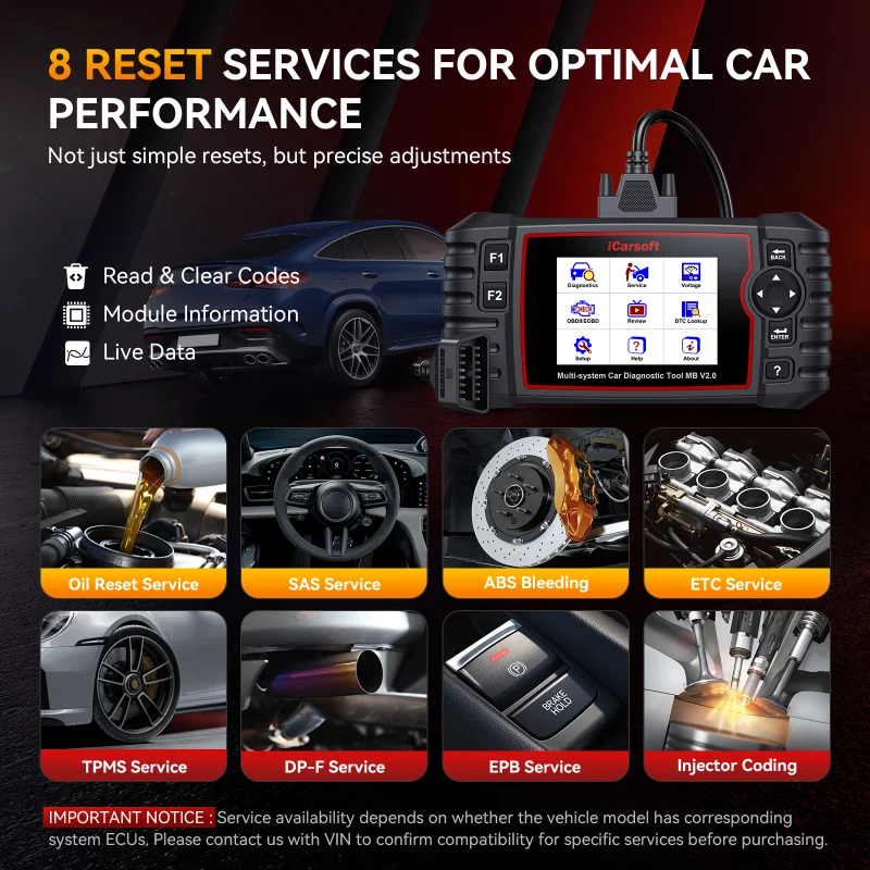 iCarsoft MB V2.0 OBD2 Diagnostics Tool FOR BENZ SPRINTER SMART DPF ABS EPB Injectors Coding Oil Reset Kit Free Upgrade Online