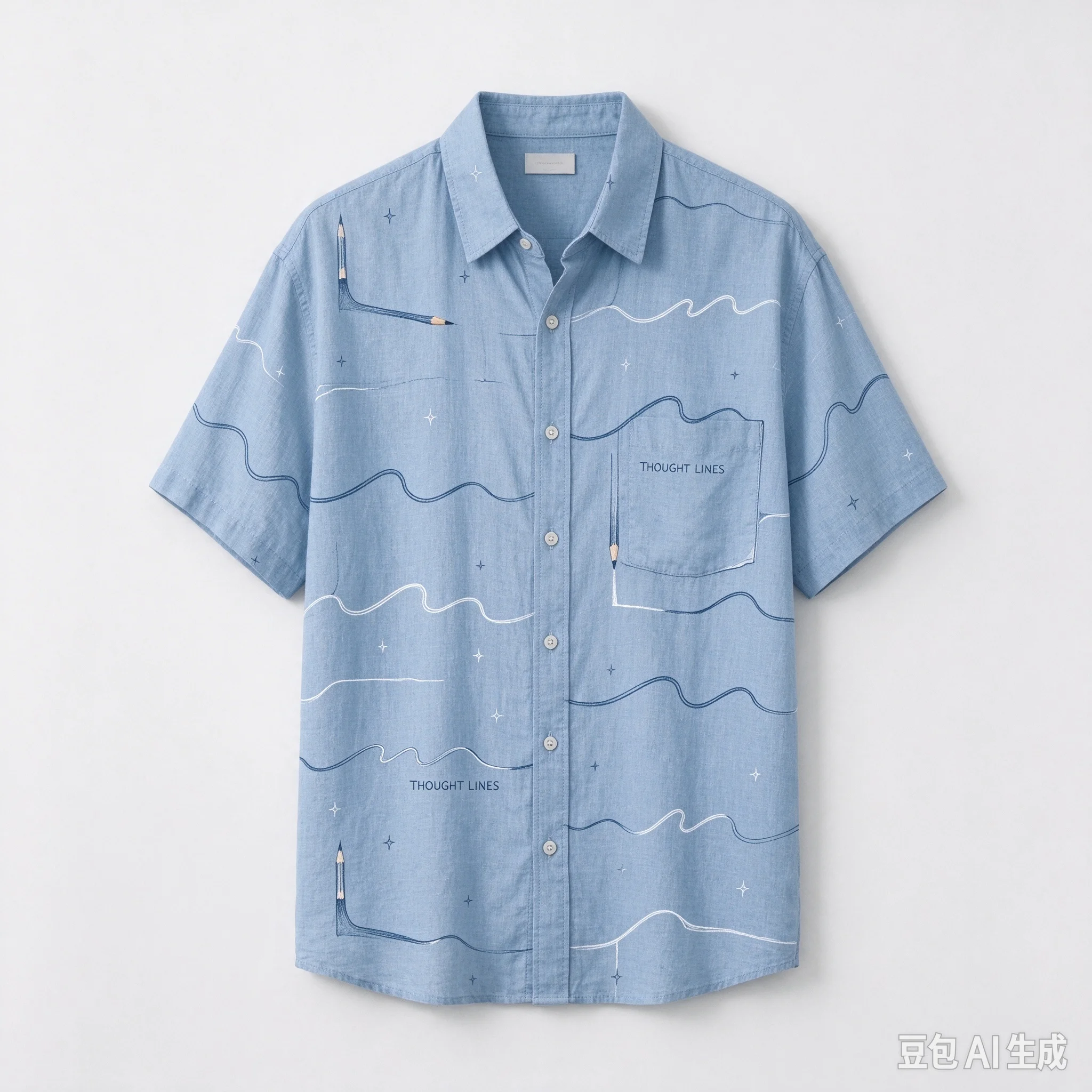 Men Women Unisex Allover Pencil Print Short Sleeve Shirt, Casual Button Down Tops, Loose Fit Cotton Linen Creative Graphic Shirt