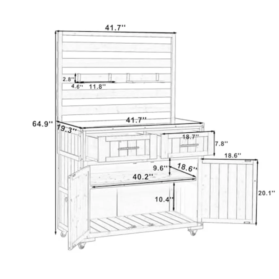 Garden Storage Potting Bench with Stainless Table Top, 64.9'' H Garden Workstation with 3 Movable Shelves, Large Outdoor Solid