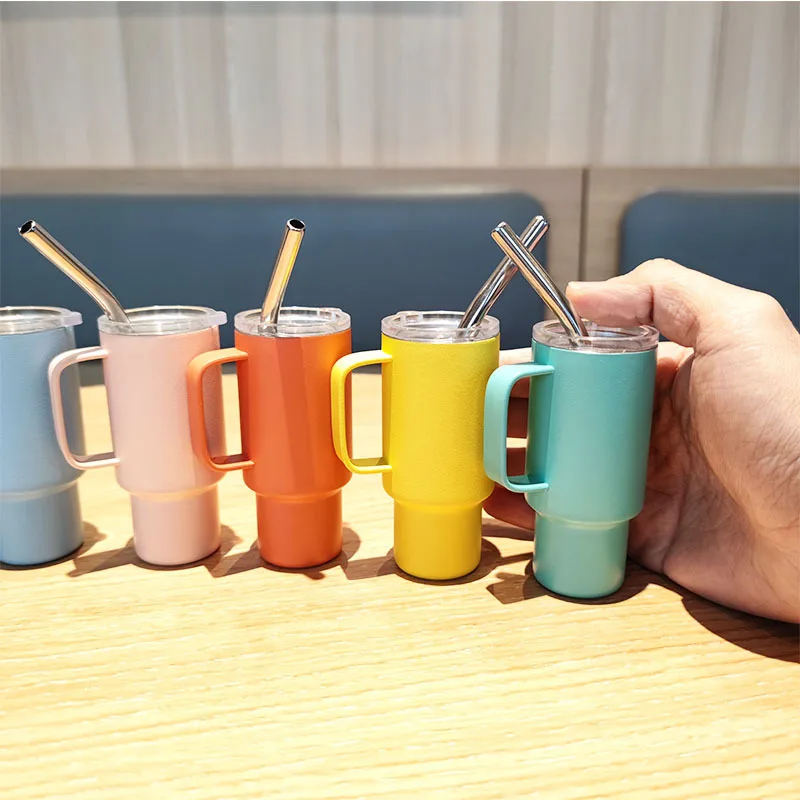 

2oz Mini Stainless Steel Handle Wine Glass Portable Car Straw Thermos Cup Home Office 60ml Espresso Coffee Small Drinking Bottle