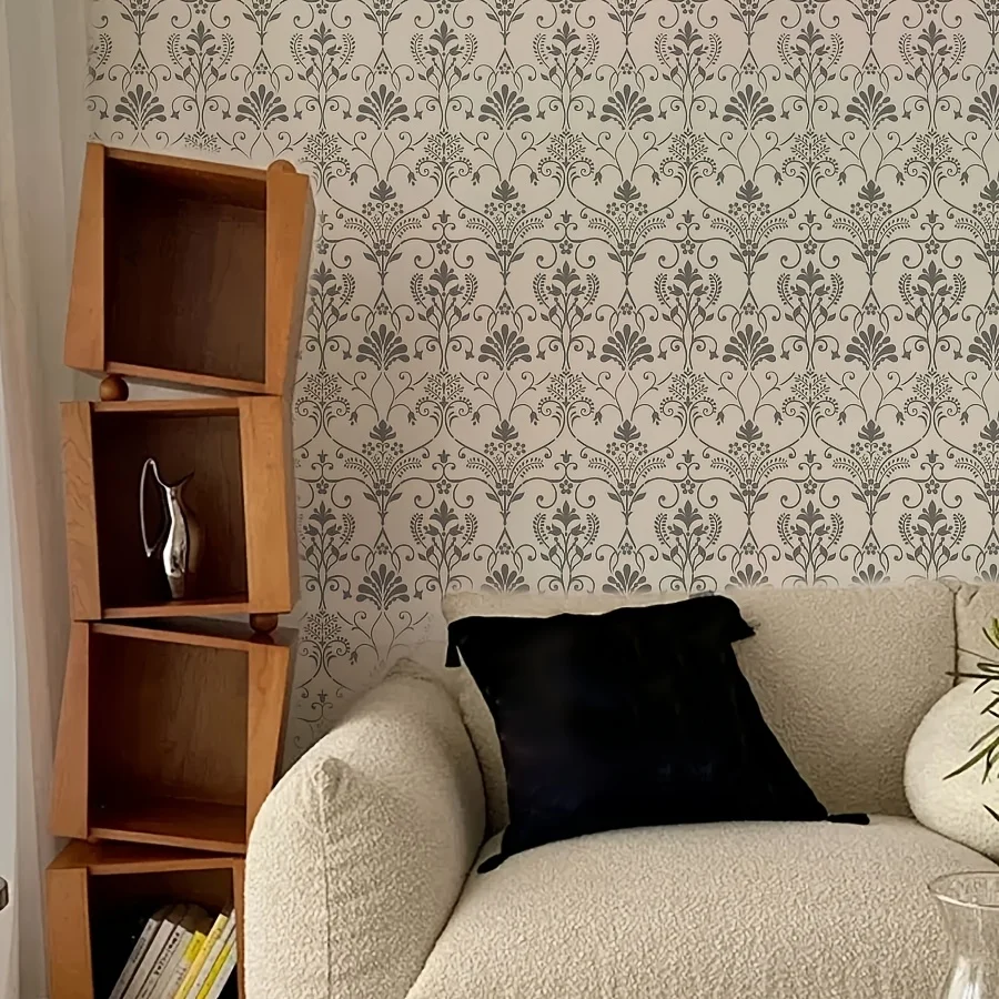 قطعتان من قالب استنسل الحائط الدمشقي الكبير مقاس 11.8 × 17.7 بوصة - نمط رسم قابل لإعادة الاستخدام للأثاث والجدار والديكور بنفسك