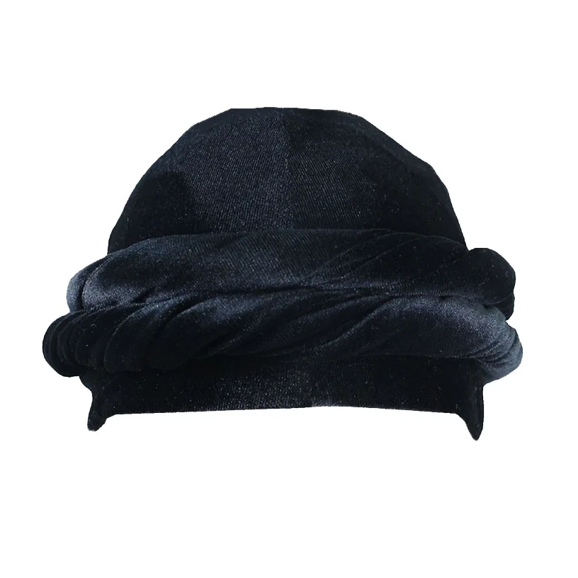 Elastyczny aksamit warkocze męskie Turban satynowa podszewka Streetwear Hip-hop pałąk czapka rozciągliwy Patchwork mężczyźni chustka Headwrap czapki