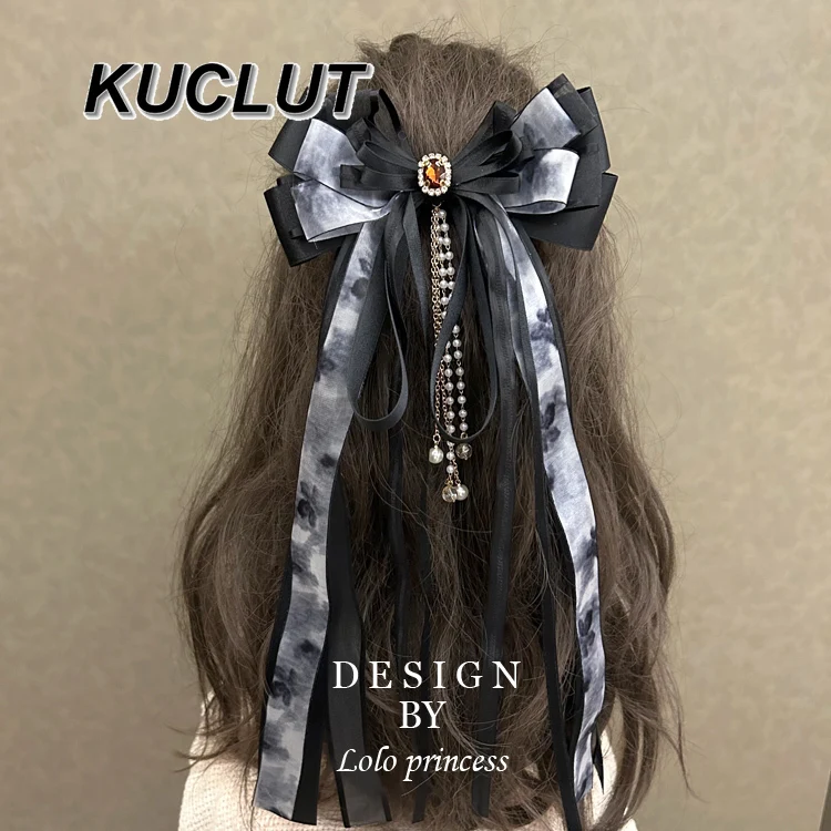 

Sweet and Cute New Headwear Heavy Craft Girls Accessories Handmade Black Bow Spring Clip Elegant Handmade Hair Accessory