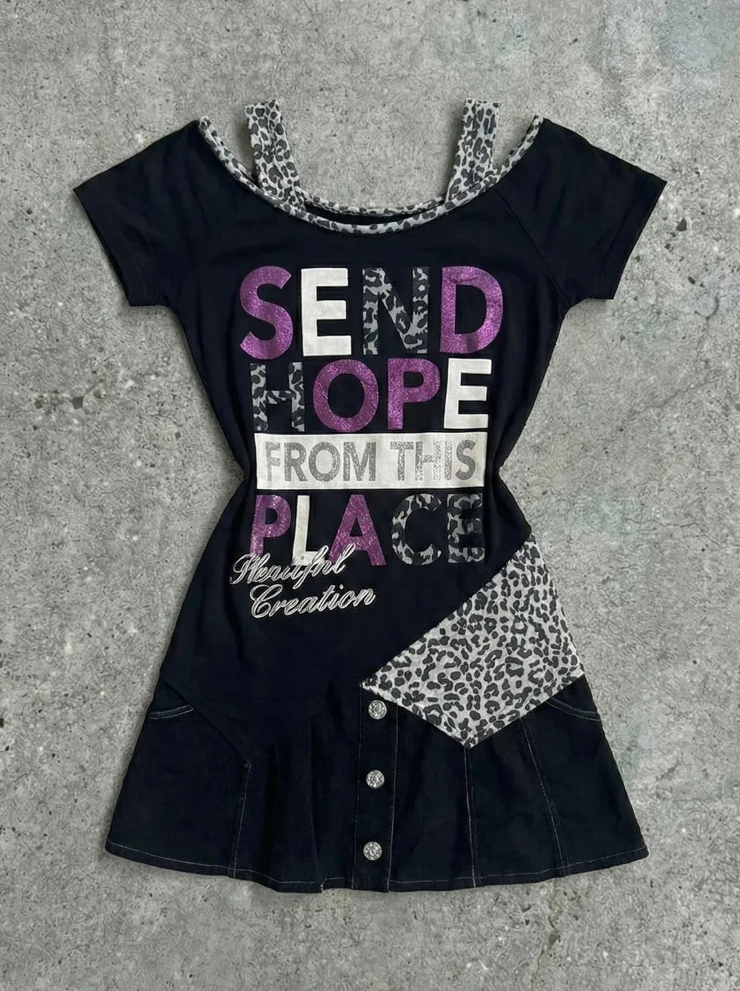 

Готический укороченный топ из двух частей с принтом, в стиле панк, Y2K, эстетика 2000-х, Харадзюку, с леопардовым принтом, уличная одежда, летний гранж, эмо-футболка