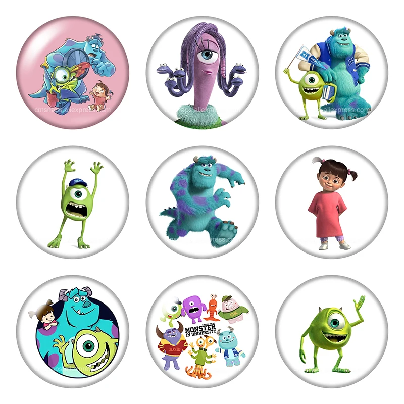 Monsters Cartoon James Mike Boo‌ 10pcs Round 12mm/18mm/20mm photo glass cabochon flat back making Findings for keychain