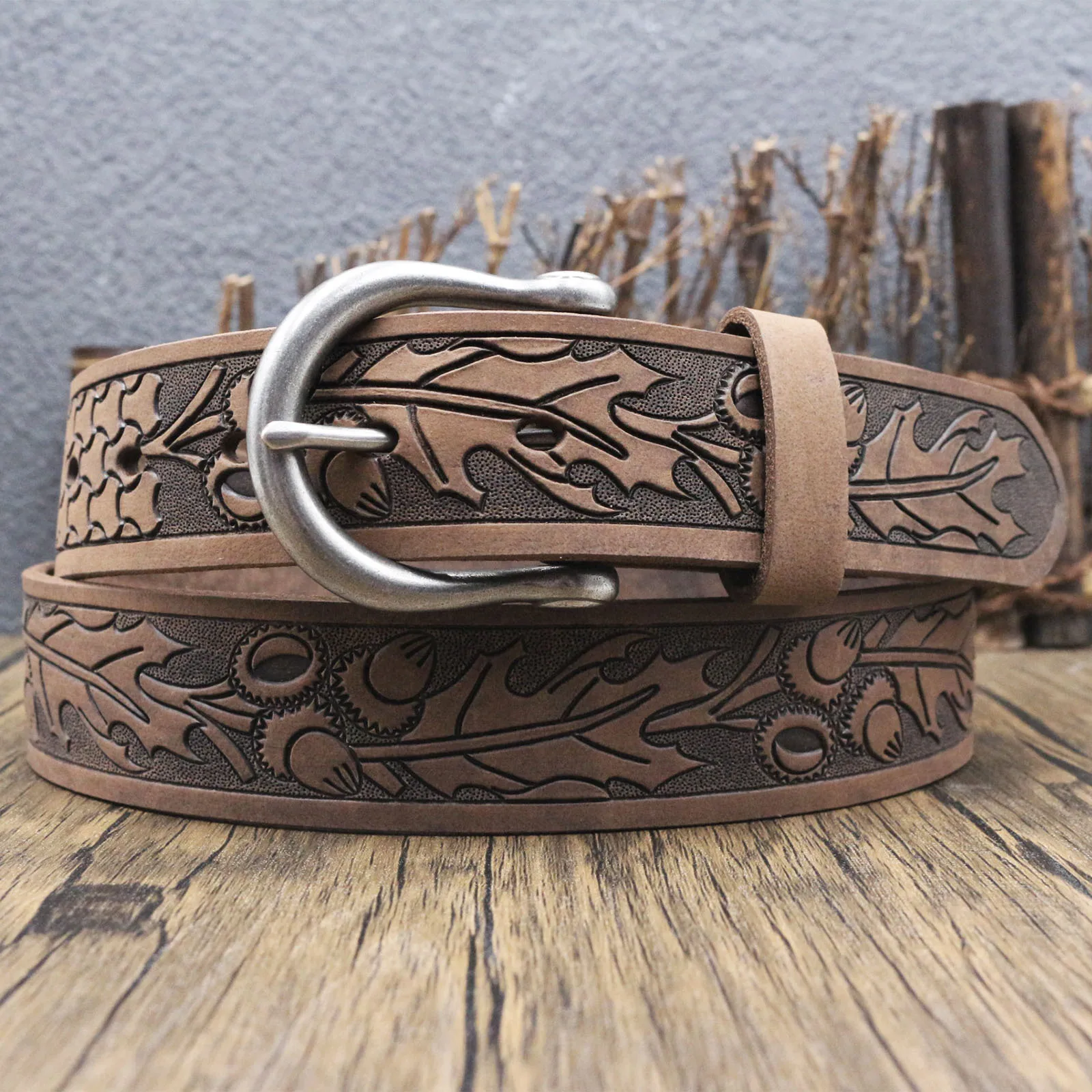 top-grain-crazy-horse-leather-pin-buckle-belt-stereoscopic-tooled-carving-craft-matte-aged-hardware-tensile-resist-cowhide-strap