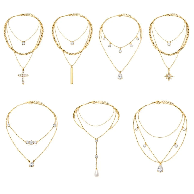Gold-Plated Brass Necklace Stack Set with Separate Graduated Chains for a Coordinated Look and Flexible Styling