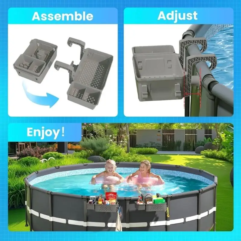 

Above Ground Poolside Shelf with Drainage Swimming Pool Basket Towel Cup Storage Organizers Easy to Install