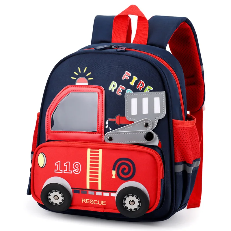 3-6 Year toddler backpack The babys shoulders preschool backpack Childrensfavorite fire truck cartoon style toddler backpack boy