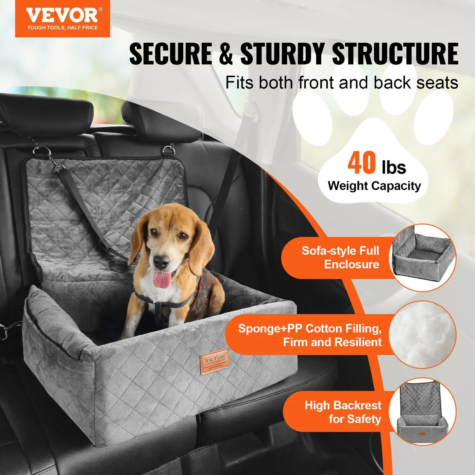 Dog Booster Car Seat Pet Car Seat for Small Medium Dog up to 40 lbs Gray